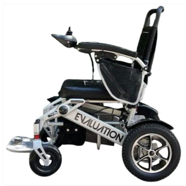 Evaluation Evolution Auto Folding Power Wheelchair in Silver Side View