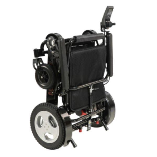 Falcon Folding Power Wheelchair in Black Folded Upward Position