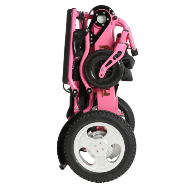Falcon Folding Power Wheelchair in Pink Folded