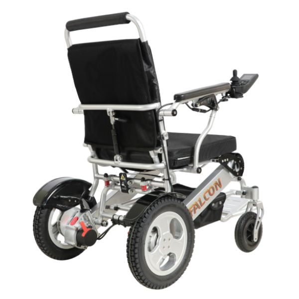 Falcon Folding Power Wheelchair in White Rear View