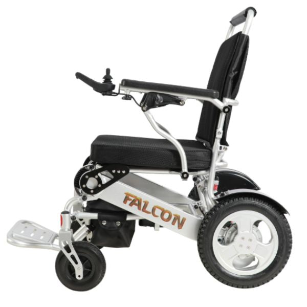 Falcon Folding Power Wheelchair in White Left Side View