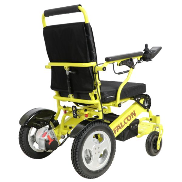 Falcon Portable Folding Power Wheelchair  in Yellow Rear View