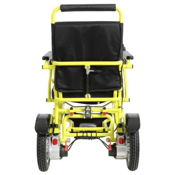 Falcon Portable Folding Power Wheelchair  in Yellow Rear View