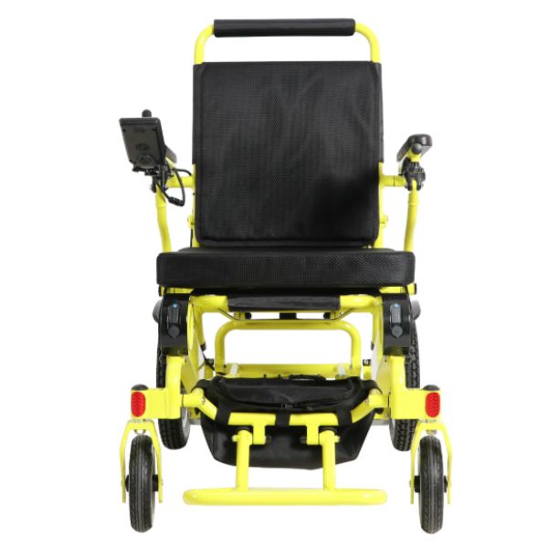 Falcon Folding Power Wheelchair in Yellow Front View