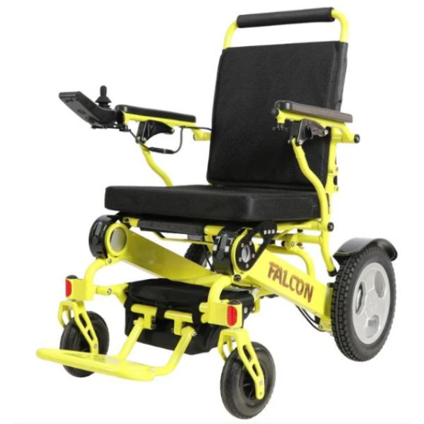 Falcon Folding Power Wheelchair in Yellow  Left Angle View
