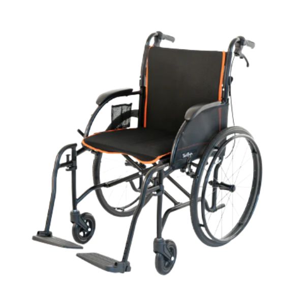 Feather Lightweight Manual Wheelchair Gray & Orange Pipping Front-Left View