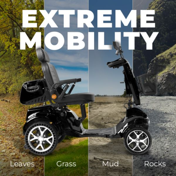 Gladiator 4 Wheel Heavy Duty Mobility Scooter on Grass, Leaves, Mud and Rocks