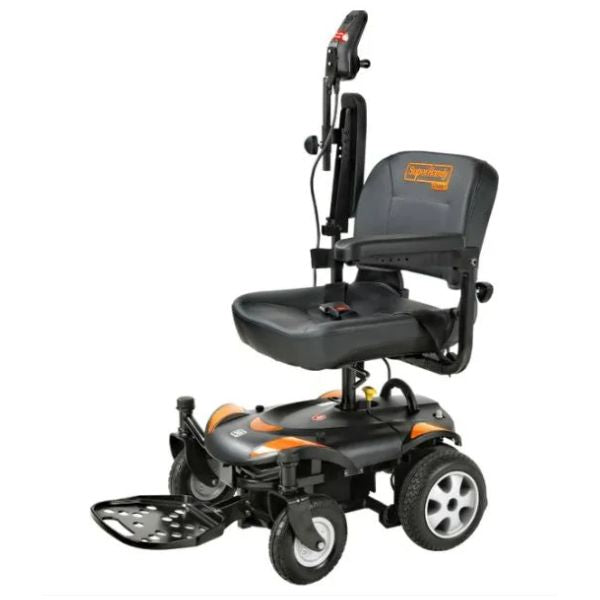 SuperHandy GoRide CRZ Portable Power Wheelchair with a gray seat and black frame on a white background