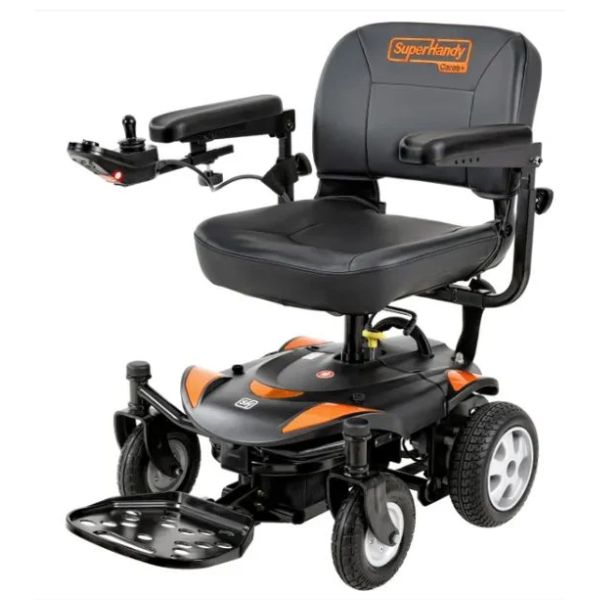 SuperHandy GoRide CRZ Portable Power Wheelchair with &#39;SuperHandy&#39; branding on a white background