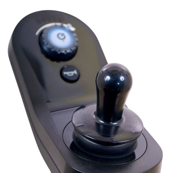 Golden Technologies BuzzAbout Power Chair Control panel with joystick and dial on a white background
