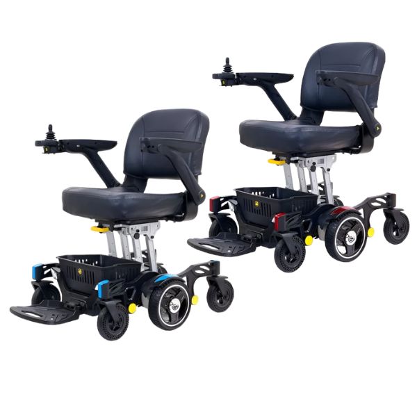 Golden Buzzarround CarryOn Travel Power Wheelchair GP130 with Velvet  Red and Coastal Blue Shrouds