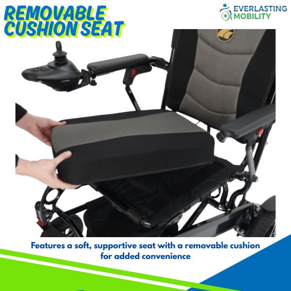 Golden Stride Folding Power Wheelchair Showing the Removable Cushion