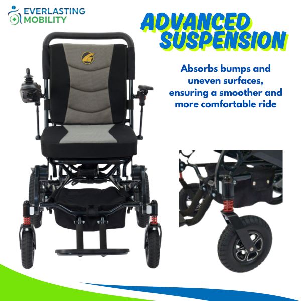 Golden Stride Folding Power Wheelchair Showing the Suspension