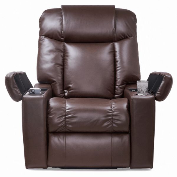 Golden Technologies Rhea with Twilight and Nirvana Power Lift Chair Umber Showing the Arm Rests Opened with cup holders