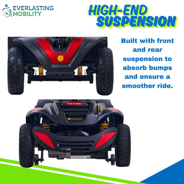 Golden Technologies Buzzaround EX Extreme 4-Wheel Mobility Scooter Showing the Suspension