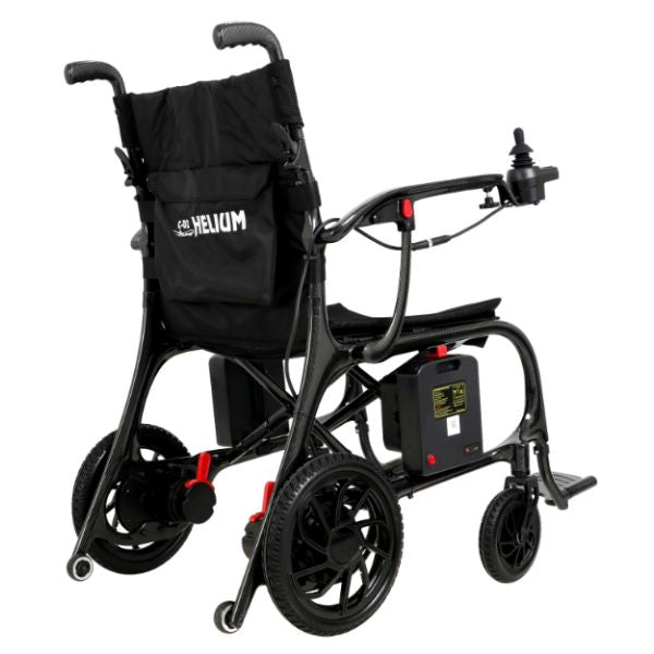 Helium Ultra Lightweight Power Wheelchair Black Rear Side View