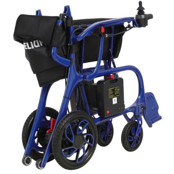 Helium Ultra Lightweight Power Wheelchair Blue in Folding Position