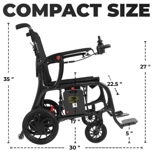 Helium Ultra Lightweight Power Wheelchair showing its Sizes