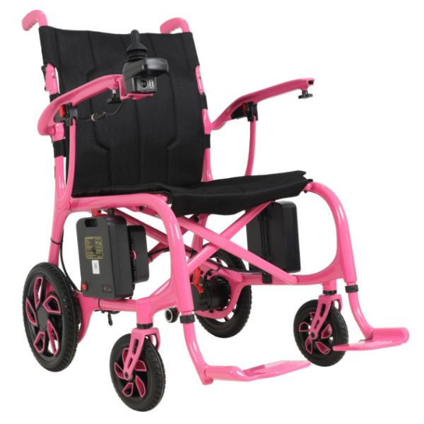 Helium Ultra Lightweight Power Wheelchair Pink in Right Angle View