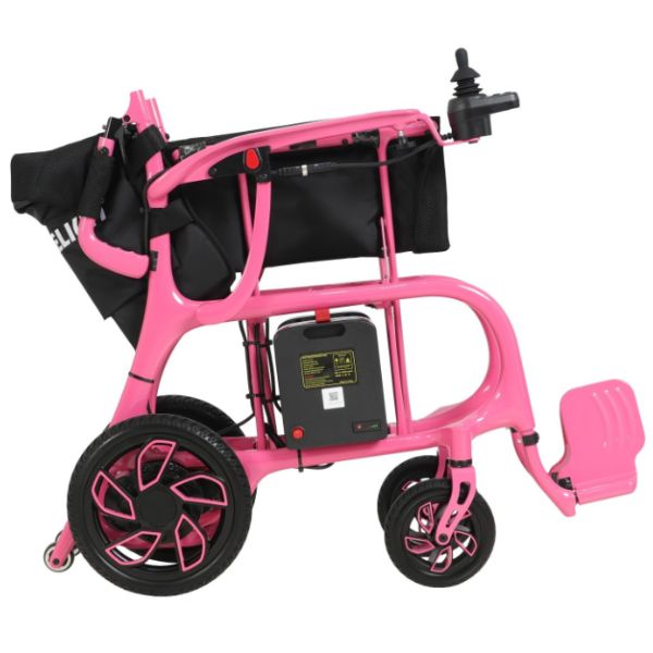 Helium Ultra Lightweight Power Wheelchair Pink in Folding Position