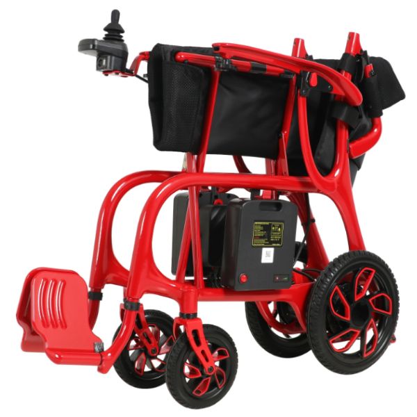 Helium Ultra Lightweight Power Wheelchair Red in Folding Position