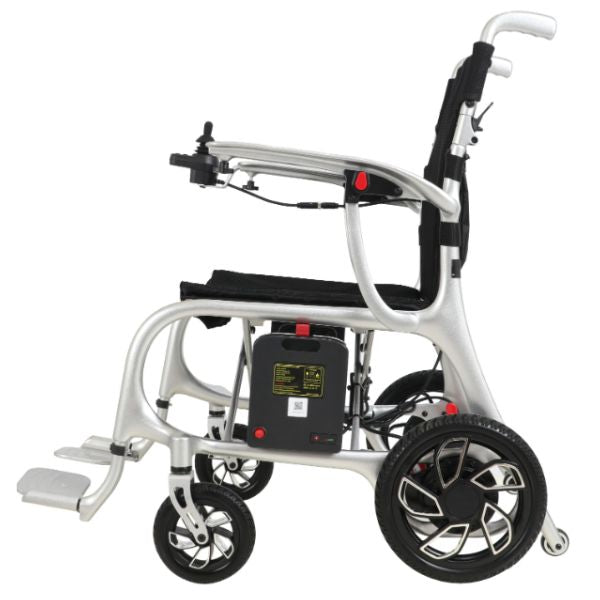 Helium Ultra Lightweight Power Wheelchair Silver in Left Side View