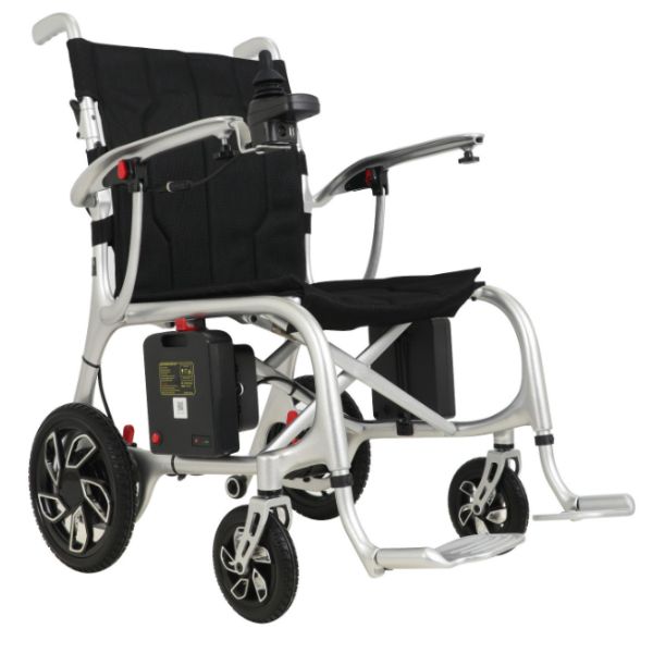 Helium Ultra Lightweight Power Wheelchair Silver in Right Angle View