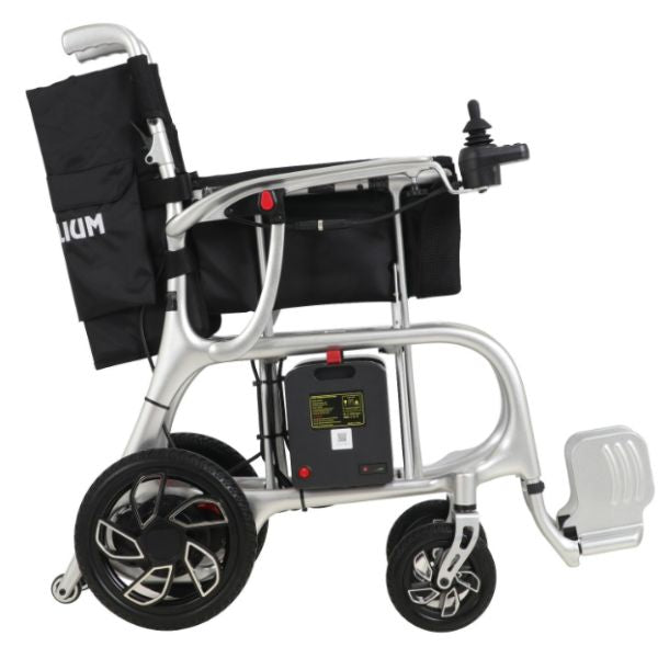Helium Ultra Lightweight Power Wheelchair Gray in Folding Position