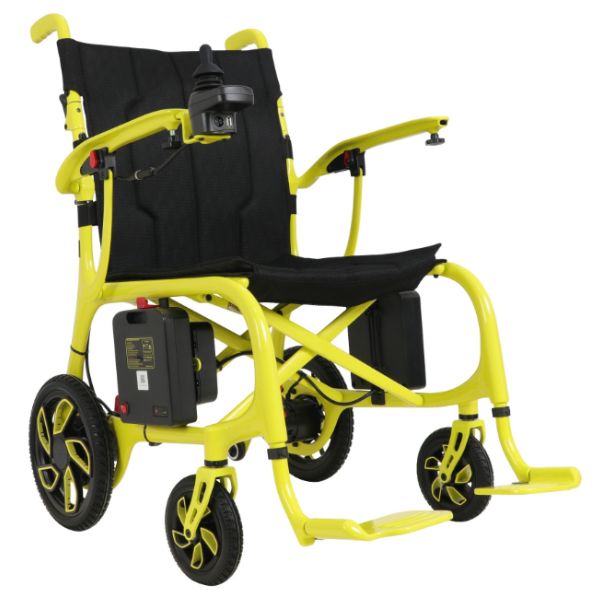 Helium Ultra Lightweight Power Wheelchair Yellow in Right Angle View