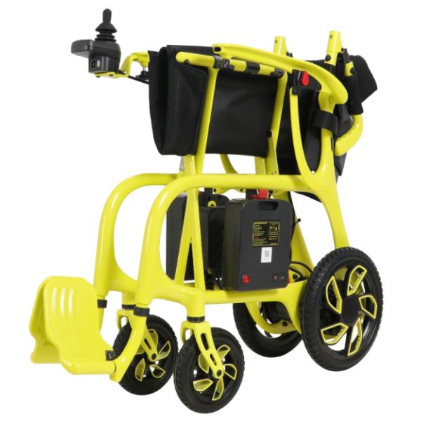 Helium Ultra Lightweight Power Wheelchair Yellow in Folding  Position