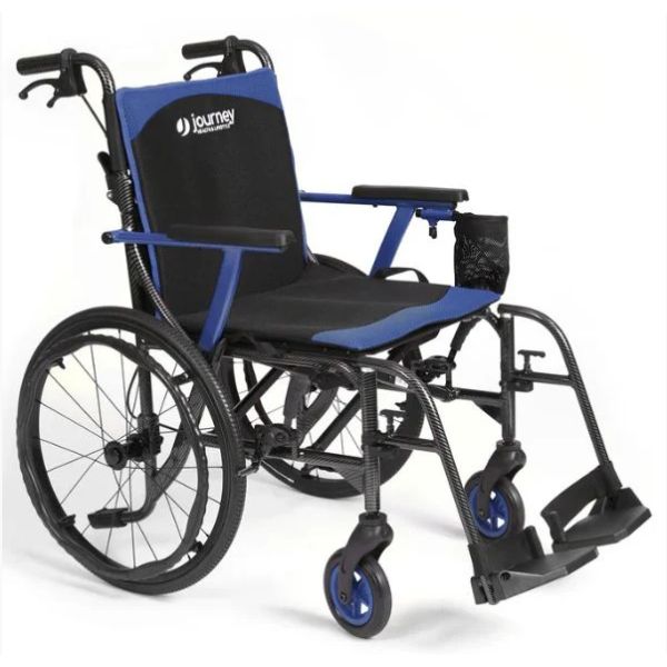 Journey So Lite C2 Ultra Lightweight Wheelchair with blue and black design on a white background