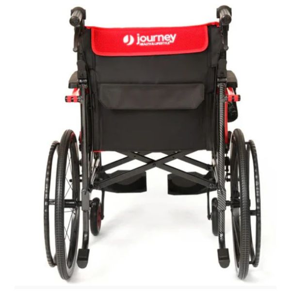 Journey So Lite C2 Ultra Lightweight Wheelchair wheelchair with red backrest featuring &#39;Journey&#39; branding on a white background