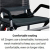 Journey Zinger Portable Folding Power Wheelchair Seat Zoomed in with description