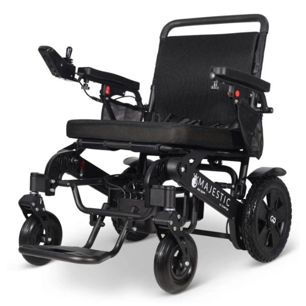 ComfyGo Majestic 440 HD Plus Remote Control Power Wheelchair with 'Majestic' branding on a white background