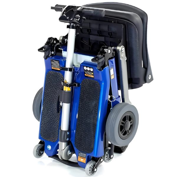 FreeRider USA Luggie Standard 4 Wheel Foldable Travel Scooter Blue Color Folded View