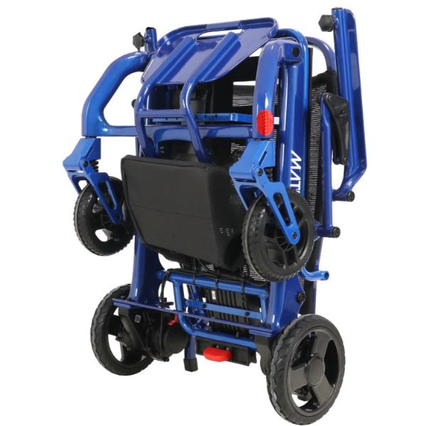 Matrix Ultra 2 Carbon Fiber Folding Electric Wheelchair in Blue Folded