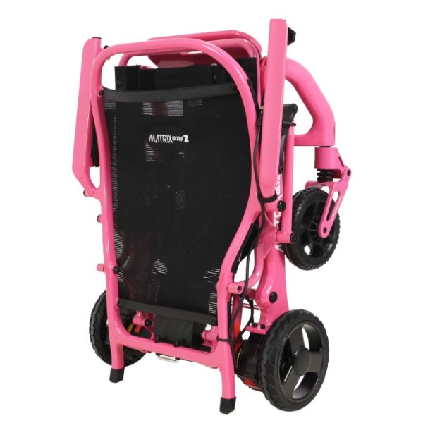 Matrix Ultra 2 Carbon Fiber Folding Electric Wheelchair Pink Folded