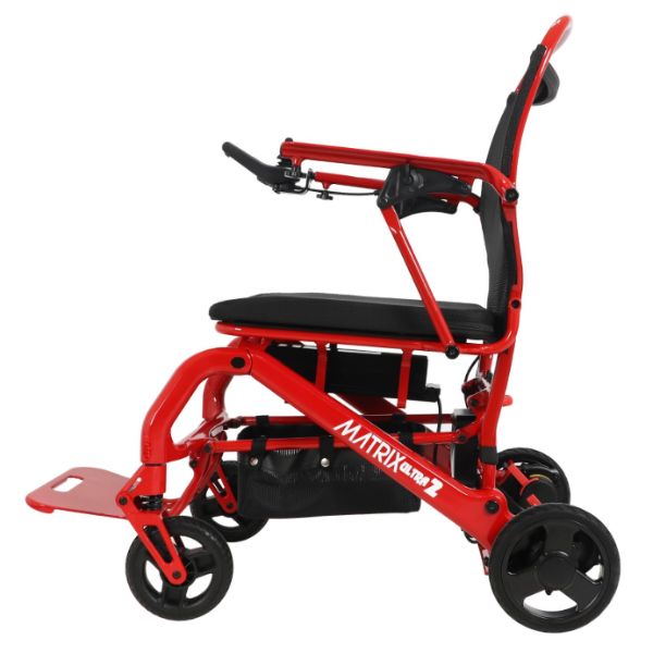 Matrix Ultra 2 Carbon Fiber Folding Electric Wheelchair Red Left Side View