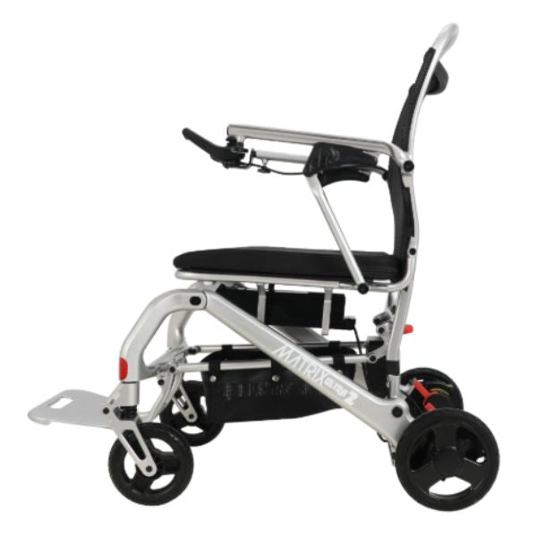 Matrix Ultra 2 Carbon Fiber Folding Electric Wheelchair Silver Left Side View