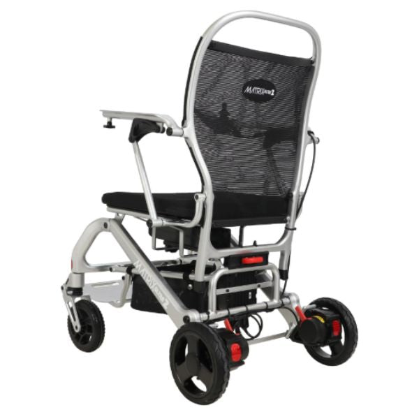 Matrix Ultra 2 Carbon Fiber Folding Electric Wheelchair Silver Left Rear View