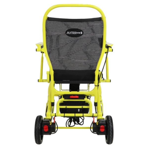 Matrix Ultra 2 Carbon Fiber Folding Electric Wheelchair Yellow Rear View