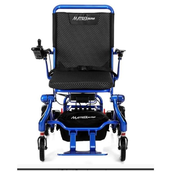 Matrix Ultra Carbon Fiber Electric Wheelchair in Blue Front View