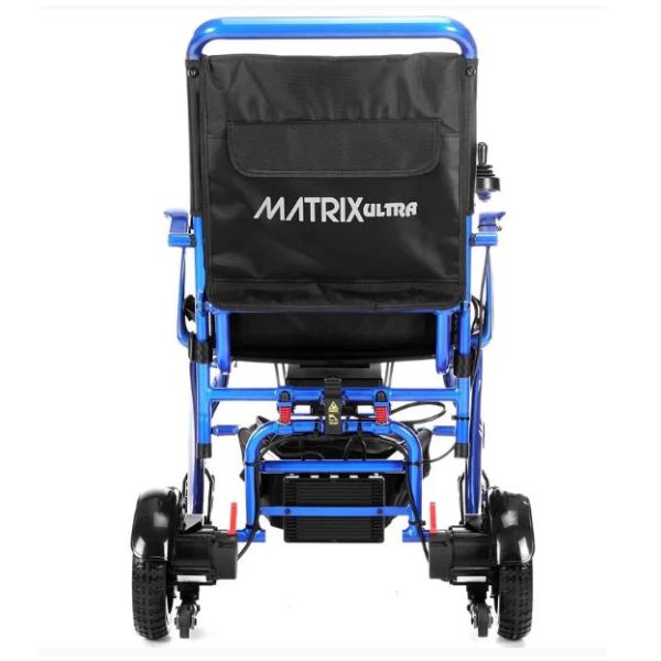 Matrix Ultra Carbon Fiber Electric Wheelchair in Blue Rear View