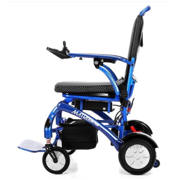 Matrix Ultra Carbon Fiber Electric Wheelchair in Blue Left Side View