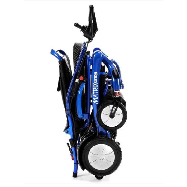 Matrix Ultra Carbon Fiber Electric Wheelchair in Blue Folded Upward