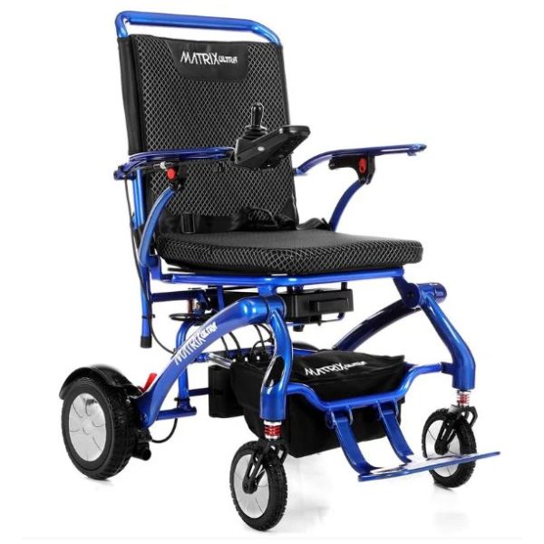 Matrix Ultra Carbon Fiber Electric Wheelchair in Blue Facing Right