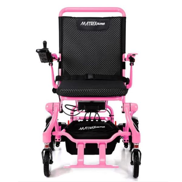 Matrix Ultra Carbon Fiber Electric Wheelchair in Pink Front View