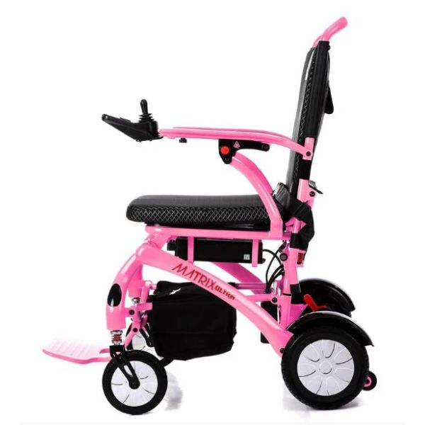 Matrix Ultra Carbon Fiber Electric Wheelchair in Pink Left Side View