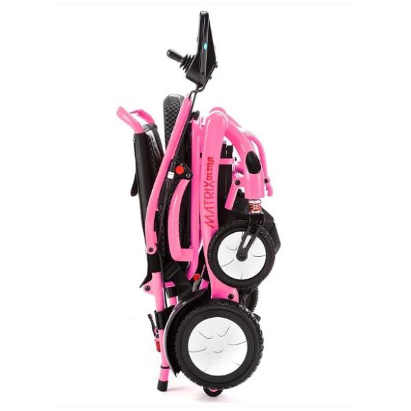 Matrix Ultra Carbon Fiber Electric Wheelchair in Pink Folded Upward