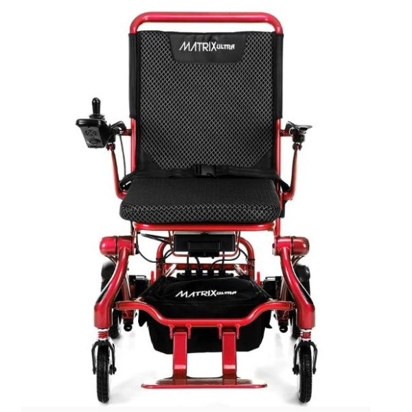 Matrix Ultra Carbon Fiber Electric Wheelchair in Red Front View